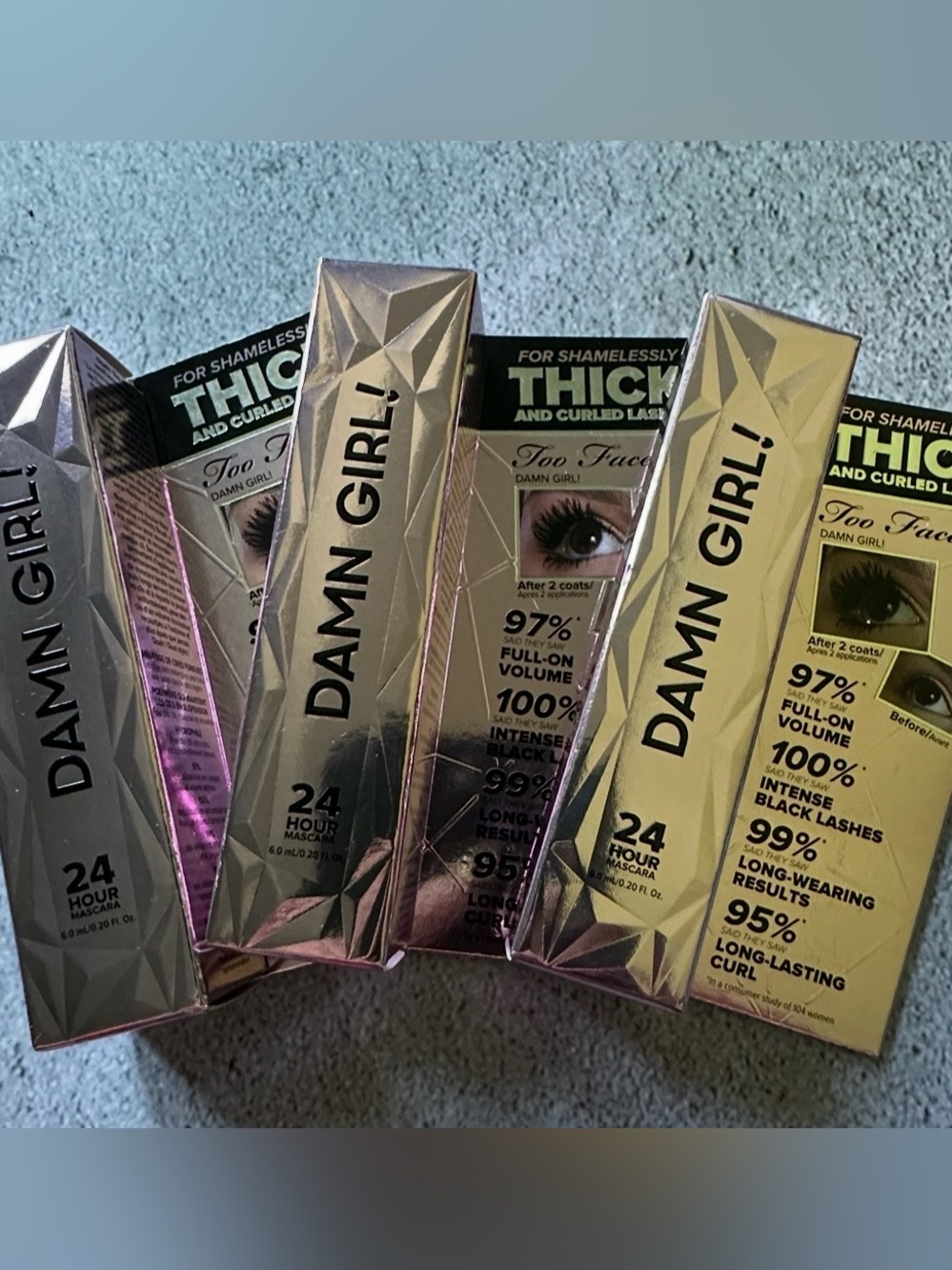 Too Faced Damn Girl! Mascara - .20 fl oz travel sz $16 MSRP EACH SET OF 3 NIB